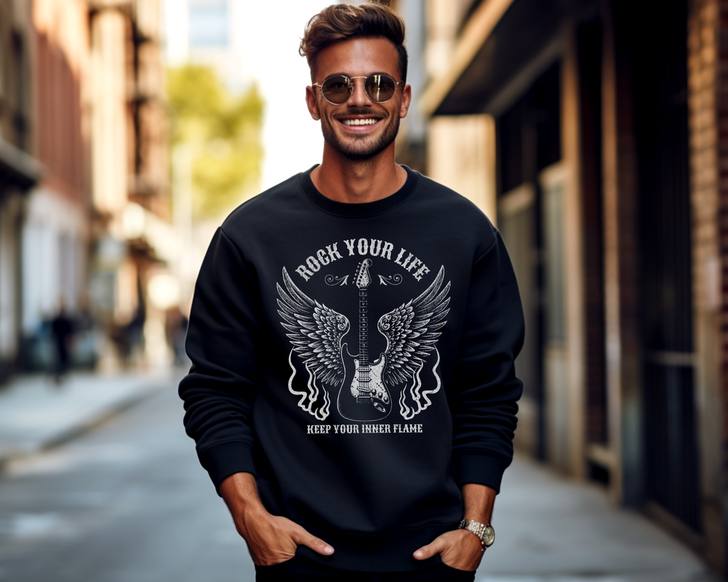 Rock Your Life Unisex Sweatshirt, Music Lover Gift, Cozy Crewneck, Rocker Apparel, Perfect for Concerts, Gift for Musicians