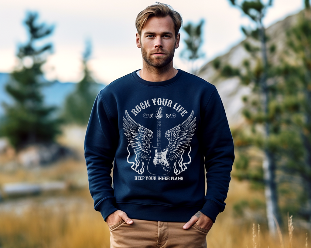Rock Your Life Unisex Sweatshirt, Music Lover Gift, Cozy Crewneck, Rocker Apparel, Perfect for Concerts, Gift for Musicians