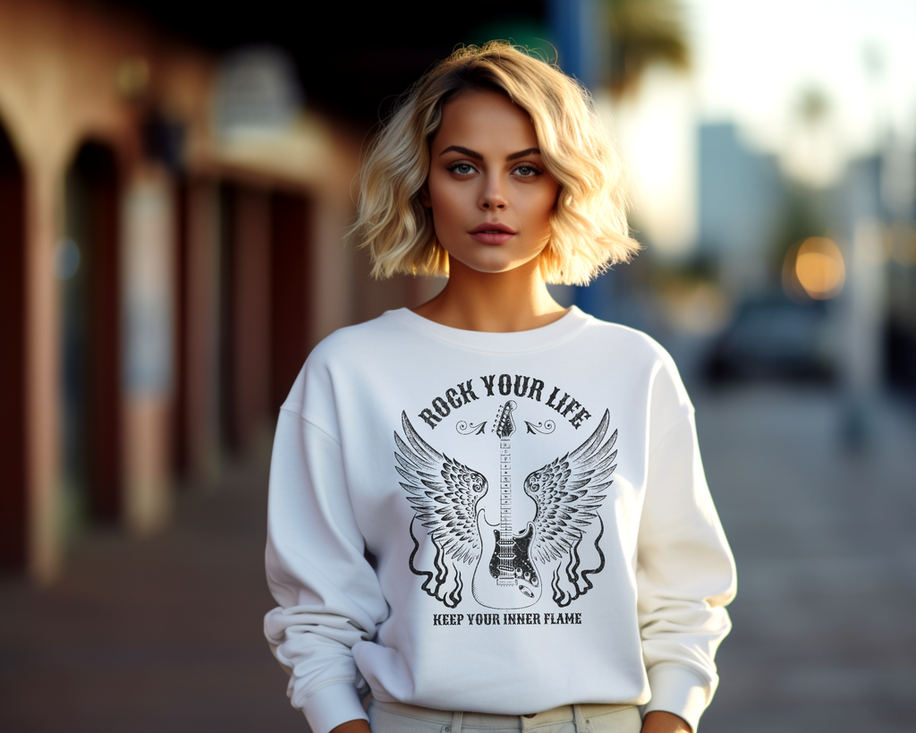 Rock Your Life Unisex Sweatshirt, Music Lover Gift, Cozy Crewneck, Rocker Apparel, Perfect for Concerts, Gift for Musicians